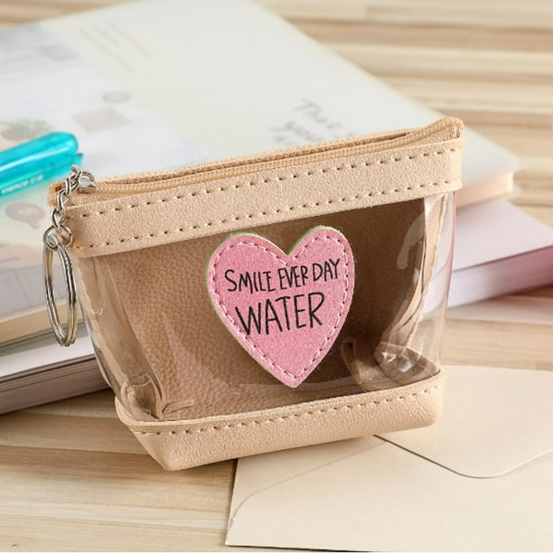 Mini Transparent PU Pouch Case Love Heart Purse Key Card Wallet Coin Bag S
